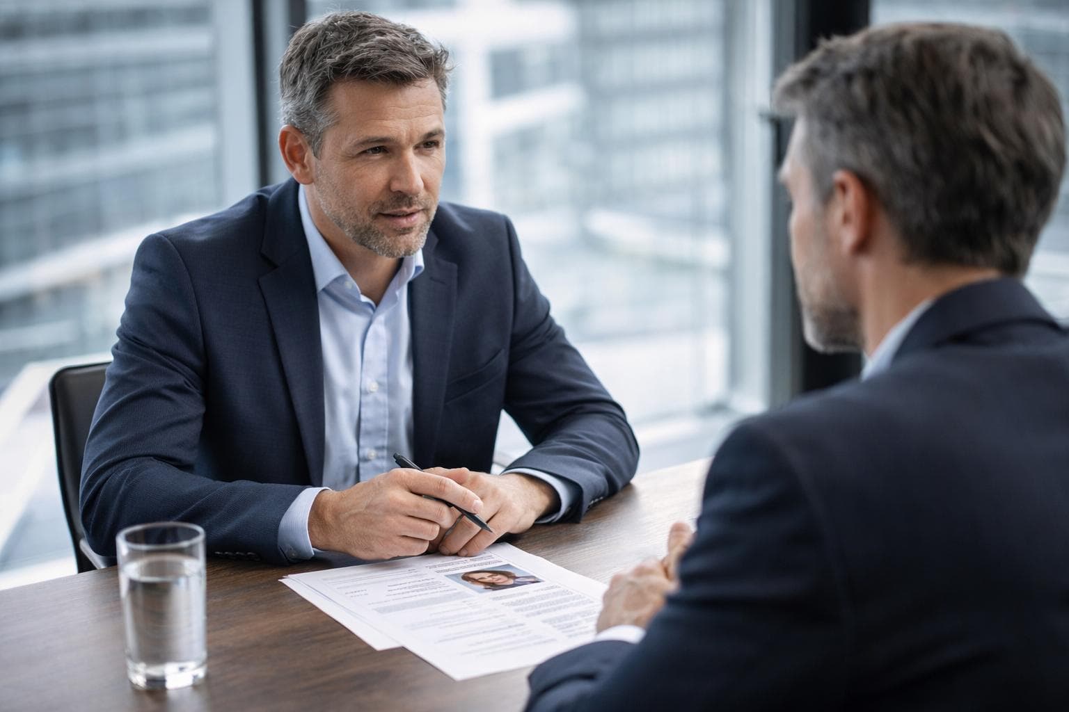 A hiring manager reviewing a candidate's resume during screening.